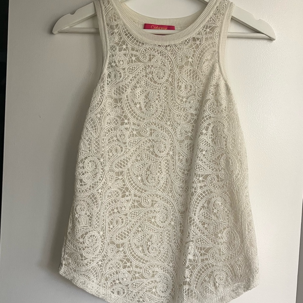 Catherine Malandrino Stretch Lace Top in cream/off-white